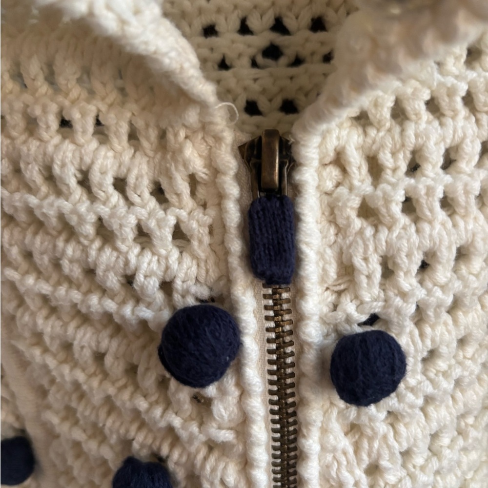 Moth Anthropology Cream Crochet Cardigan with Black Pom Detail -- S - Picture 5 of 8